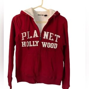 Planet Holywood Orlando Deep Red  Lined Zip Up Hoodie Small